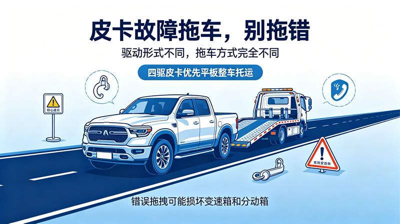 皮卡车故障拖车完整注意事项：分驱动形式、法规、避坑指南